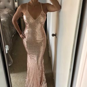 Long rose gold sequins gown